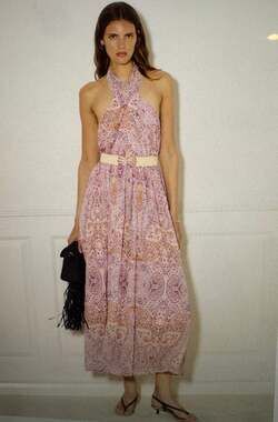 H&M Paisley Printed Halter Maxi Dress Belted Open Back Pink Purple Size XS NWT